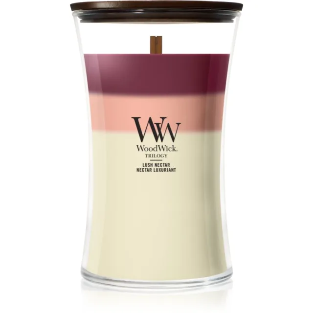 Woodwick Trilogy Lush Nectar vonná svíčka s dřevěným knotem 610 g