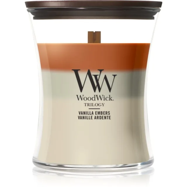 Woodwick Trilogy Vanilla Embers vonná svíčka s dřevěným knotem 275 g