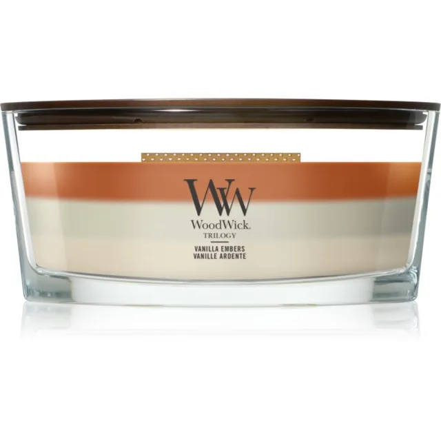 Woodwick Trilogy Vanilla Embers vonná svíčka s dřevěným knotem 453.6 g