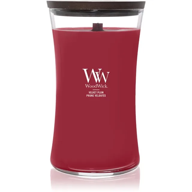 Woodwick Velvet Plum vonná svíčka s dřevěným knotem 609 g