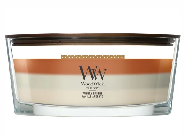 WoodWick Vonná svíčka loď Trilogy Vanilla Embers 453,6 g