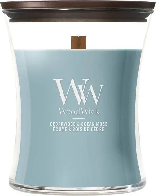 WoodWick Vonná svíčka váza střední Cedarwood & Ocean Moss 275 g