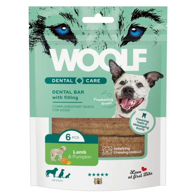 Woolf Dental Bars Lamb Pumpkin 108 g suchý zubní pamlsek s jehněčí masem a dýní pro psy