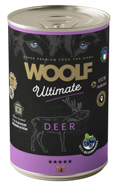 WOOLF Ultimate Adult Dog Deer and Blueberries 400g vlhká krmiva s jelenem a borůvkami pro psy