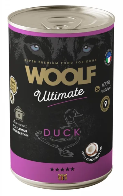 WOOLF Ultimate Adult Dog Duck and Coconut oil 400g vlhká strava s kachnou a kokosovým olejem pro psy
