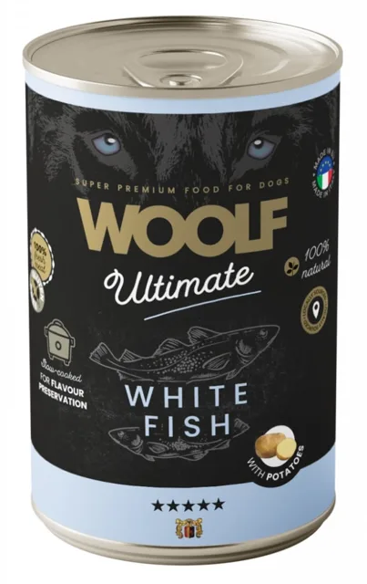 WOOLF Ultimate Adult Dog White Fish and Potatoes 400g vlhká krmiva s rybami a bramborami pro psy
