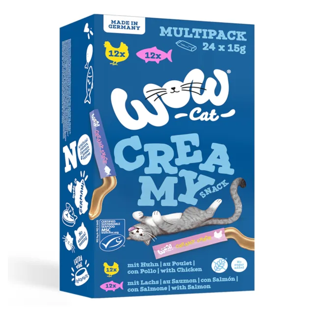 WOW Cat Creamy Snack 24 x 15 g - mix balení  (2 druhy)