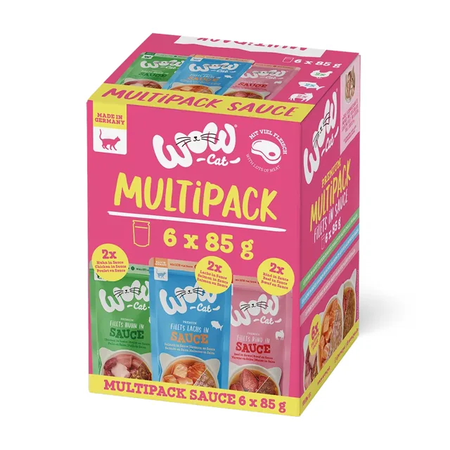 WOW Cat Filets in Sauce 6 × 85 g - míchané balení (3 druhy)