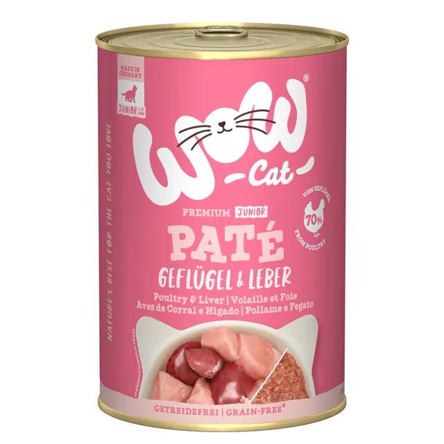WOW Cat Junior 12 × 400 g - výhodné balení - drůbeží a játra