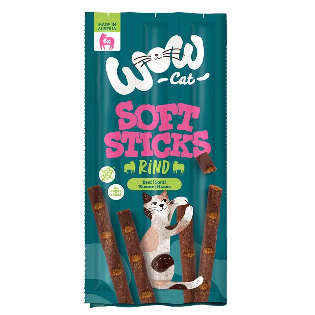 WOW Cat měkké tyčinky 6 x 5 g - Hovězí (36 x 5 g)
