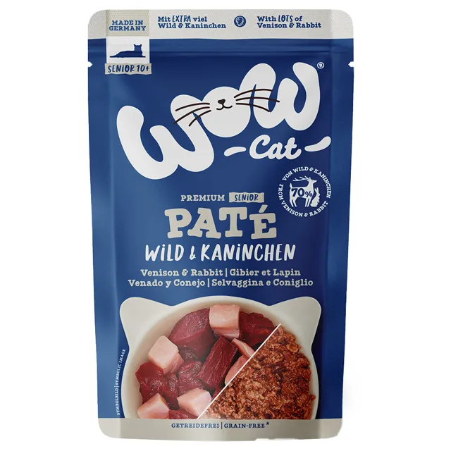 WOW Cat Senior Paté 12 × 125 g - zvěřina a králičí