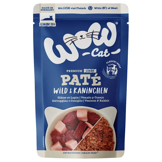 WOW Cat Senior Paté 24 × 125 g - výhodné balení - zvěřina a králík