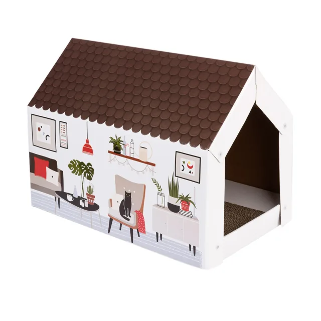 XL-domek pro kočky Home vč. škrabacího prkna - retro design - D 58 x Š 36 x V 41 cm