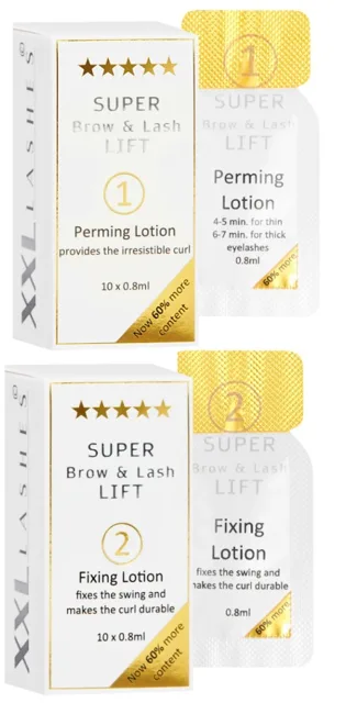XXL Lashes Adhesive XXL lashes Lahvičky sady Super Lash & Brow Lift trvalá ondulace a fixační voda 10 x 0,8 ml