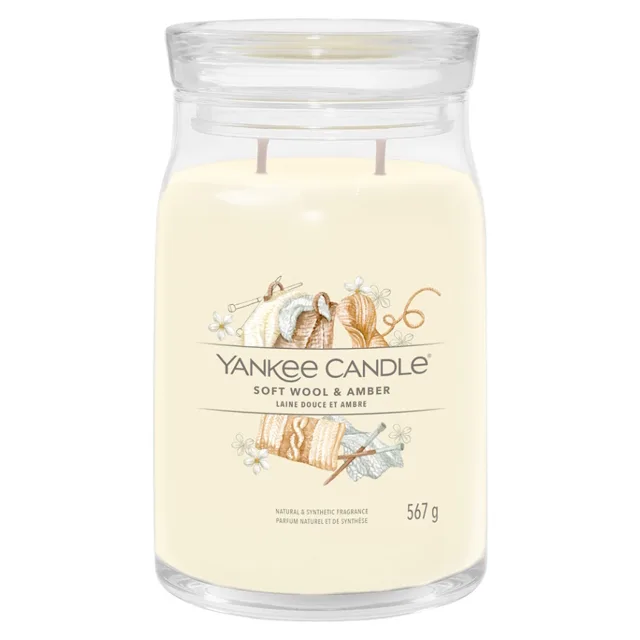 YANKEE CANDLE Signature Vonná svíčka velká 2 knoty Soft Wool & Amber 567 g
