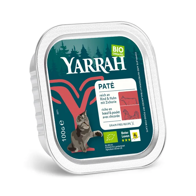 Yarrah Bio 48 x 100 g výhodné balení - pâté: bio hovězí maso s bio čekankou