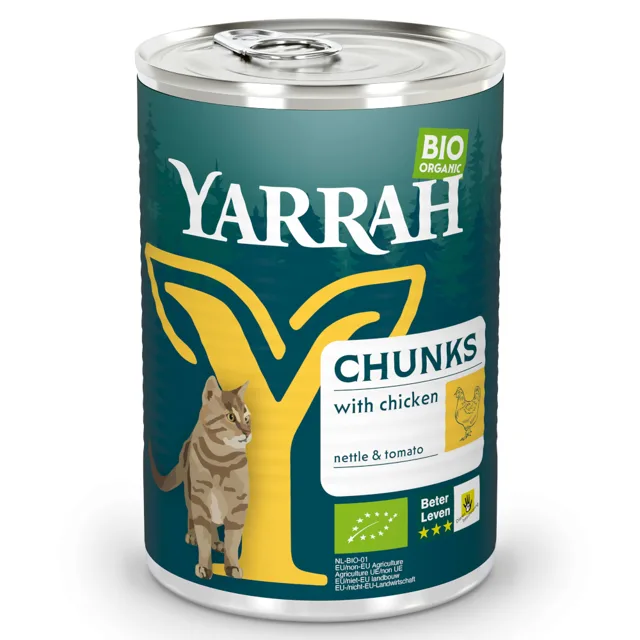 Yarrah Bio Chunks 6 ks (6 x 405 g) - bio kuře s bio kopřivou & bio rajčaty v omáčce