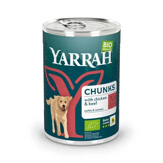 Yarrah Bio hovězí s bio kopřivou a bio rajčaty - 6 x 405 g
