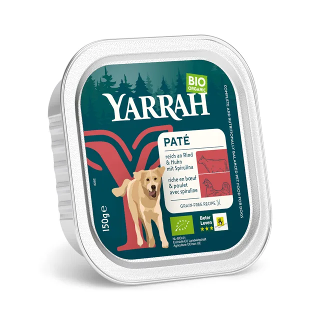 Yarrah Bio Paté 12 x 150 g - bio hovězí s bio spirulinou