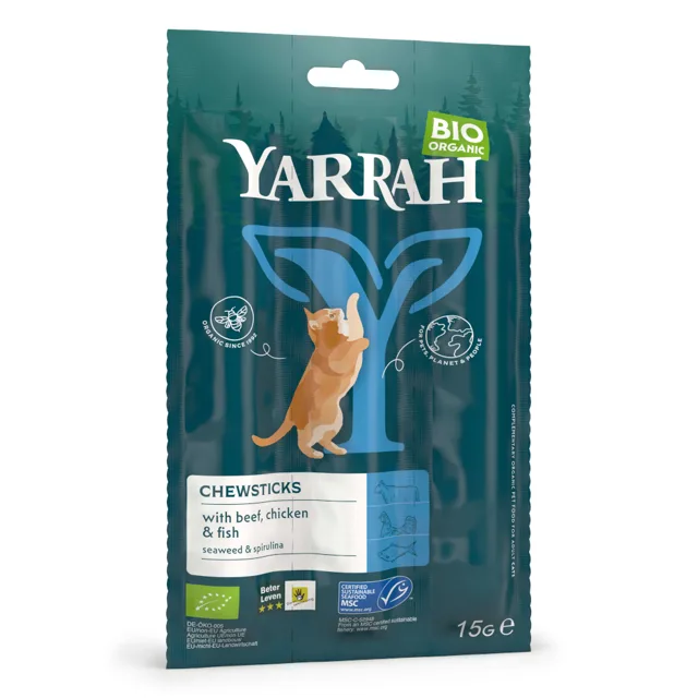 Yarrah Bio snack pro kočky žvýkací tyčinky s rybou - 3 x 3 ks