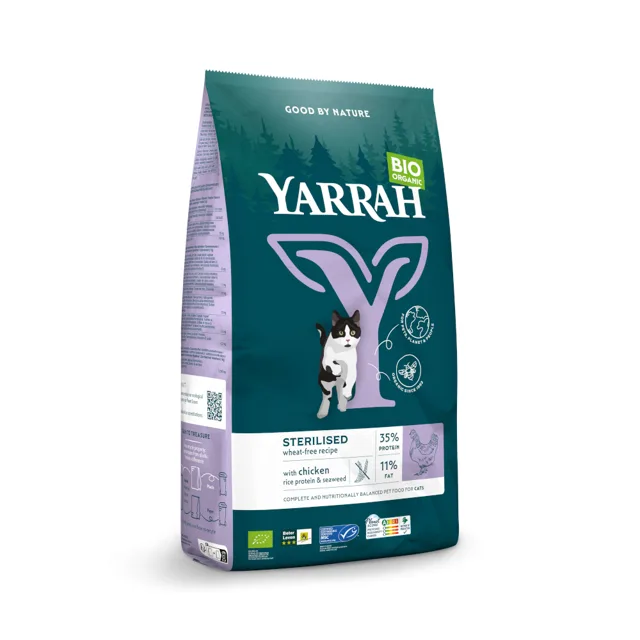 Yarrah Bio Sterilised bez pšenice s kuřecím masem - 2 kg