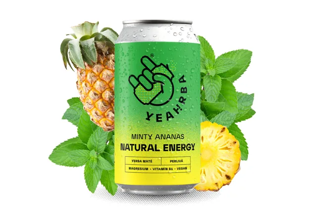 Yeahrba - Minty Ananas Perlivá, 330 ml