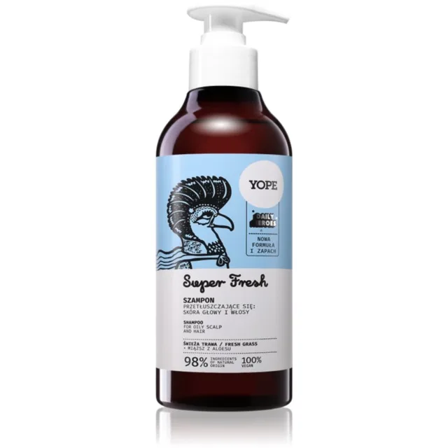 Yope Daily Heroes Fresh Shampoo Fresh Grass osvěžující šampon pro mastné vlasy a vlasovou pokožku 300 ml