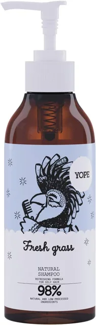 YOPE Přírodní šampon Fresh Grass pro mastné vlasy 300 ml-(poškozený aplikátor)