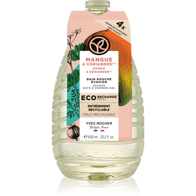 Yves Rocher Bain de Nature sprchový gel – náhradní náplň Mango & Coriander 600 ml
