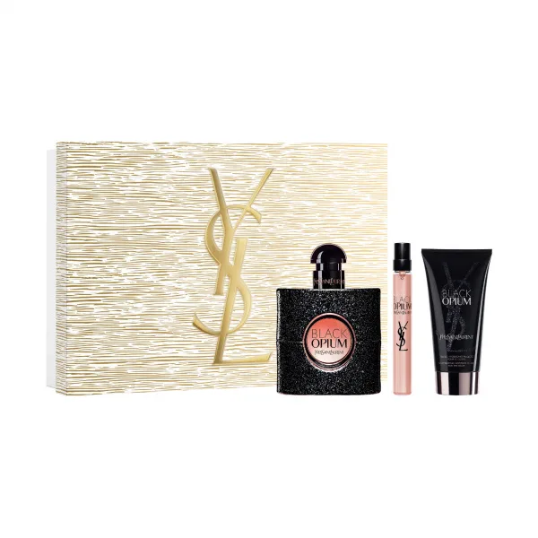 Yves Saint Laurent Black Opium  dárková sada (parfémová voda 50 ml + tělové mléko 50 ml + cestovní balení vůně 10 ml)