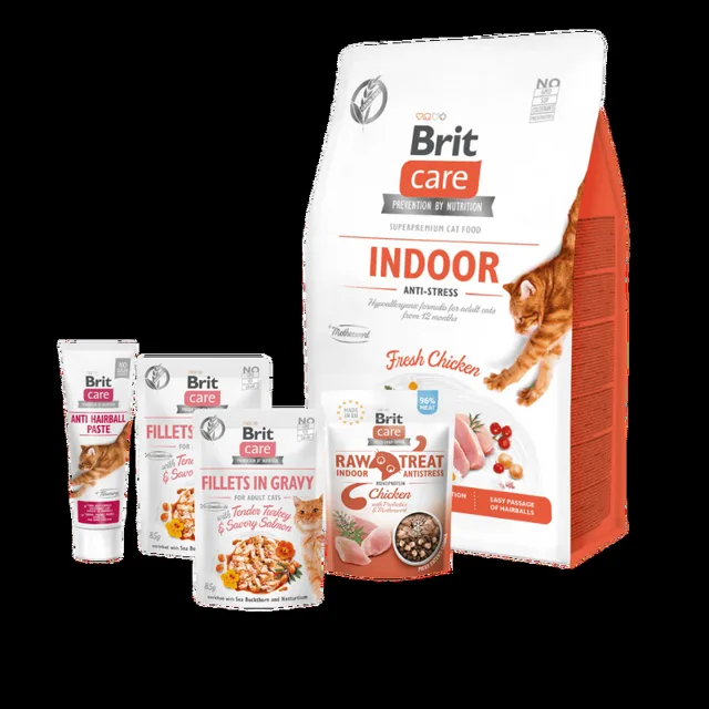 Zdravý balíček pro kočky žijící v bytě - Brit Care Cat Grain-Free Indoor Anti-stress