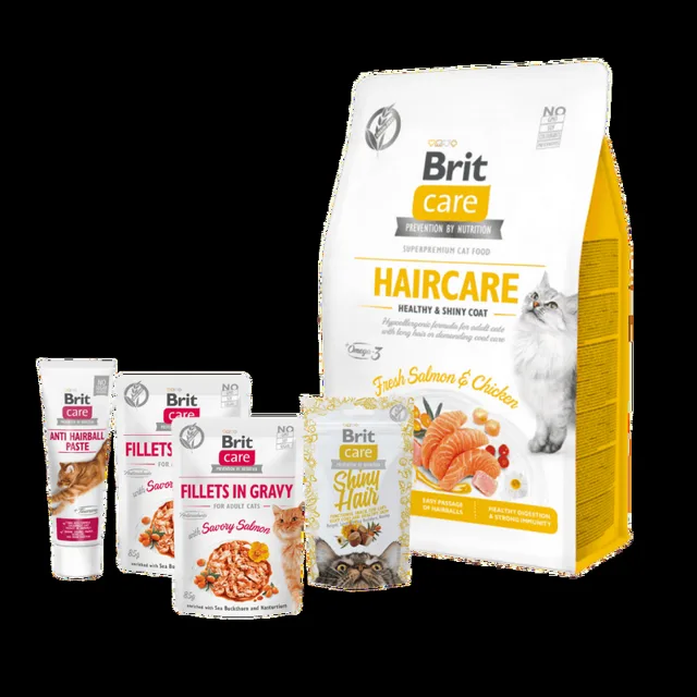Zdravý balíček pro péči o kočičí srst - Brit Care Cat Grain-Free Haircare Healthy & Shiny Coat