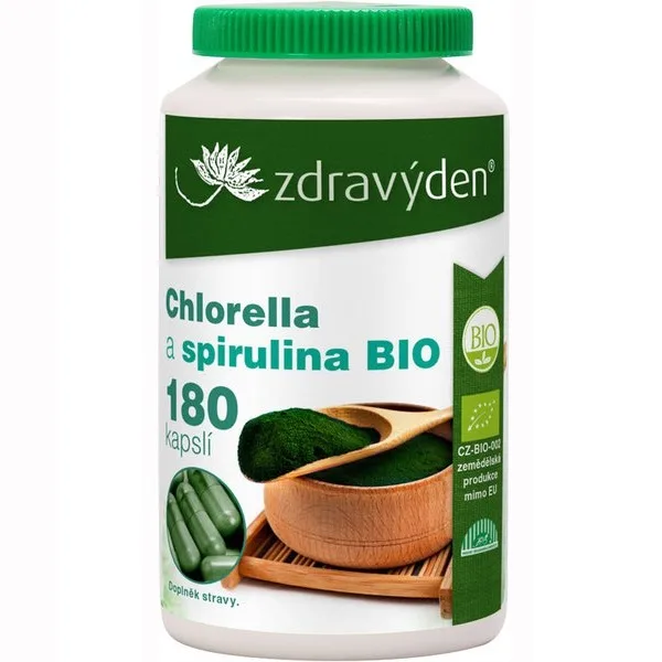 Zdravý den Chlorella a Spirulina BIO 180 kapslí