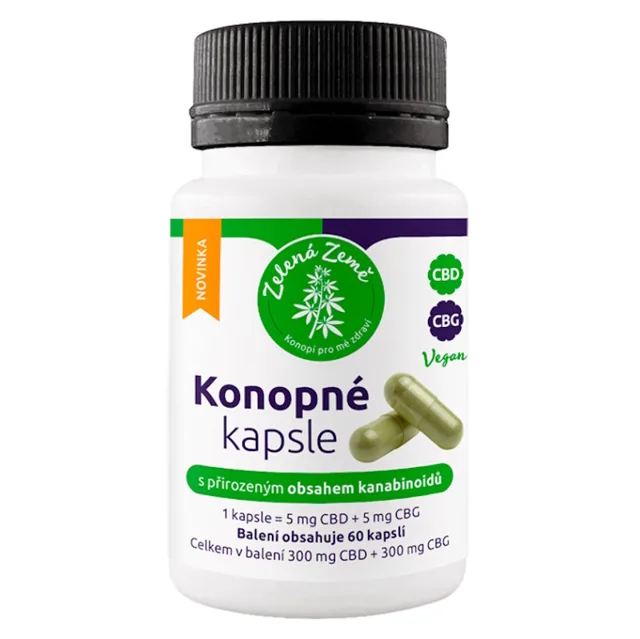 ZELENÁ ZEMĚ Konopné kapsle s obsahem CBD + CBG 60 kapslí