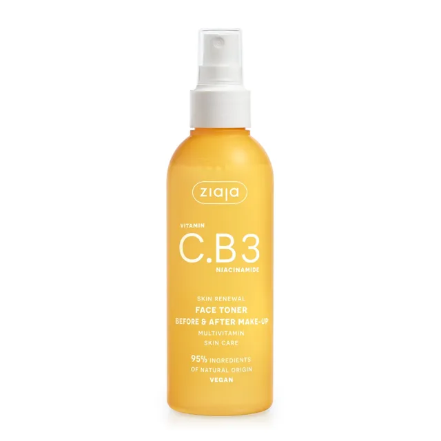 Ziaja Vitamin C.B3 Niacinamide Pleťový tonik před a po nalíčení 190 ml