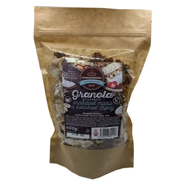 ŽITNOOSTROVSKÁ BEZLEPKOVÁ PEKÁRNA Granola arašídy-kokosové chipsy 400 g