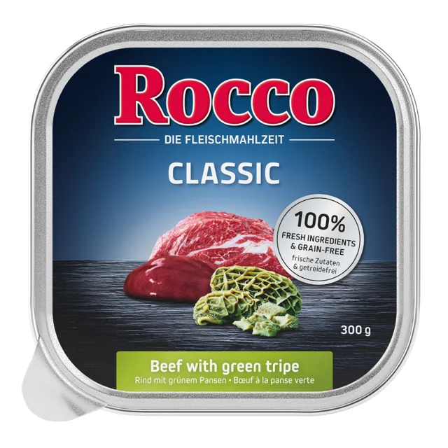Zkušební balení Rocco 9 x 300 g mix - Classic Mix 1: hovězí pur, žaludky, drůbeží srdce