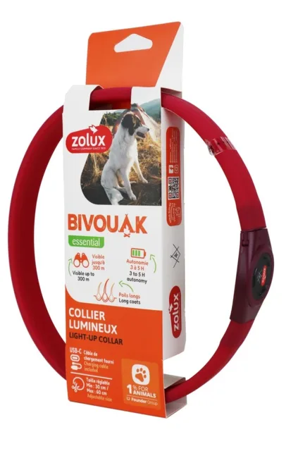 Zolux Obojek LED Bivouak USB Červený - 20 až 40cm