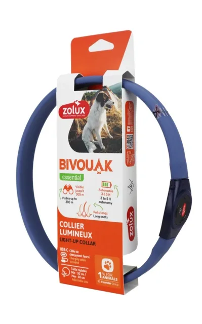 Zolux Obojek LED Bivouak USB Modrý - 30 až 60cm