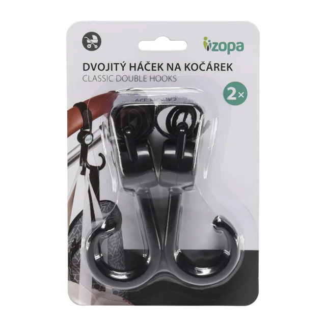 Zopa Dvojitý háček na kočárek 2 ks, Black