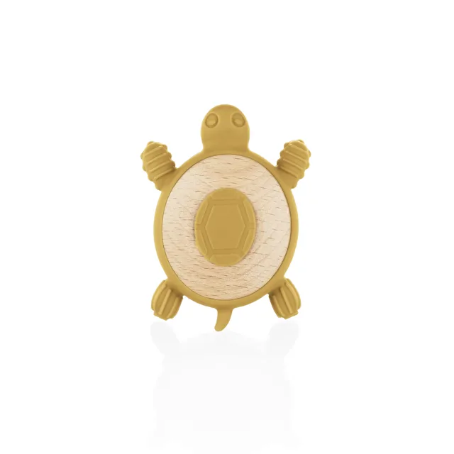 Zopa Silikonové dřevěné kousátko Turtle, Mustard Yellow 4