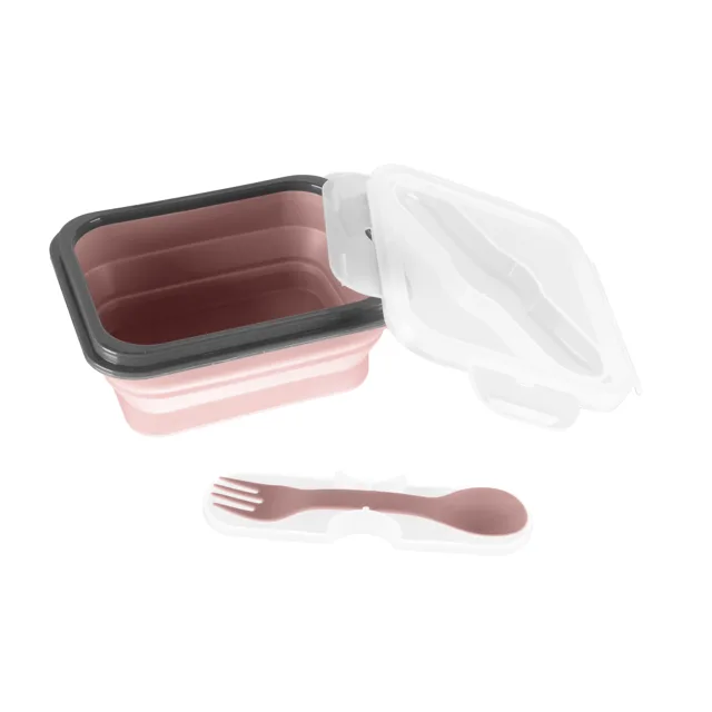 Zopa Silikonový svačinový box s příborem malý, Old Pink 1