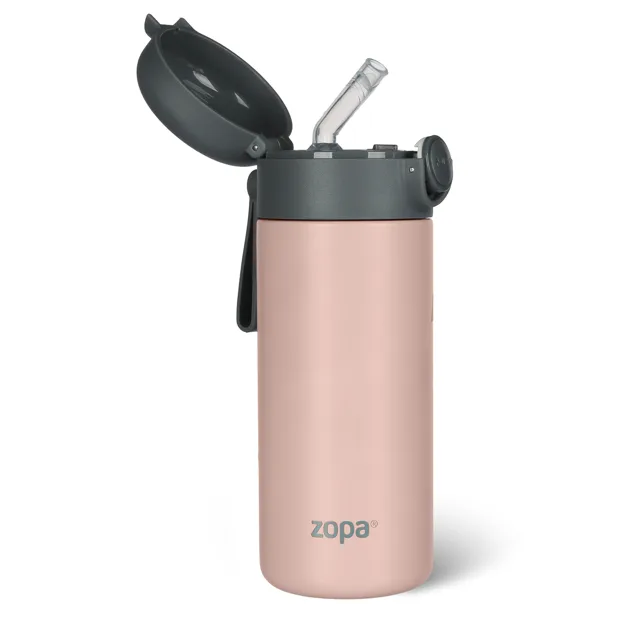 Zopa Termoska na tekutiny s brčkem a silikonovým držákem 350 ml, Candy pink 6
