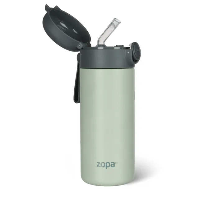 Zopa Termoska na tekutiny s brčkem a silikonovým držákem 350 ml, Pistacio green 4