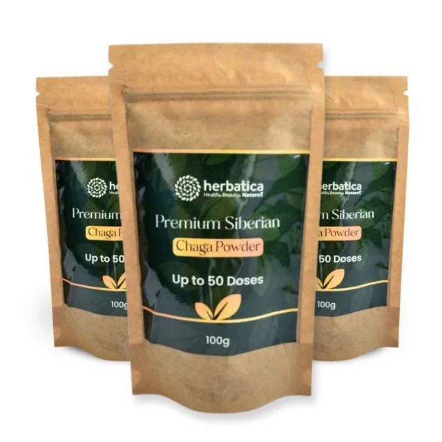 Zvýhodněný set: 3× Prémiová sibiřská čaga 100% prášek - 100 g - Herbatica