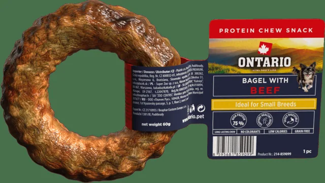 Žvýkací pochoutka Ontario Protein bagel pro malá plemena hovězí 8,9 cm