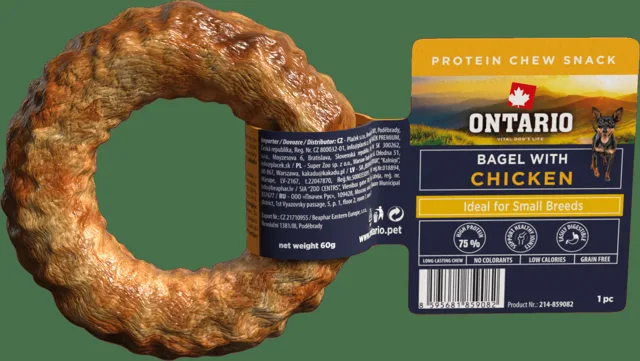 Žvýkací pochoutka Ontario Protein bagel pro malá plemena kuřecí 8,9 cm