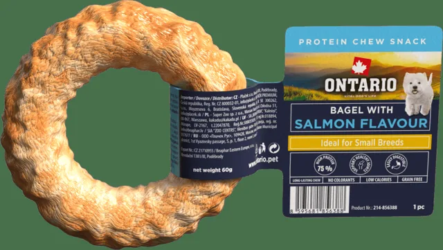 Žvýkací pochoutka Ontario Protein bagel pro malá plemena  s příchutí lososa 8,9 cm