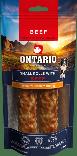 Žvýkací pochoutka Ontario Protein malá rolka pro střední plemena hovězí 12,7 cm 2 ks