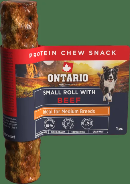 Žvýkací pochoutka Ontario Protein malá rolka pro střední plemena hovězí 12,7 cm